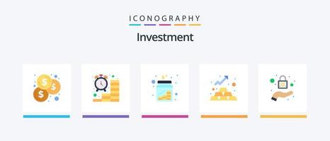 pack d'icônes d'investissement à plat 5, y compris la serrure. de l'argent. en espèces. or. des économies. conception d'icônes créatives vecteur