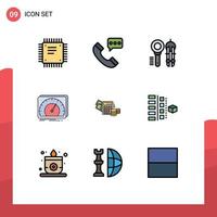 9 concept de couleur plate fillline pour sites Web mobile et applications tableau de bord de vitesse contactez-nous géométrie boussole éléments de conception vectoriels modifiables vecteur
