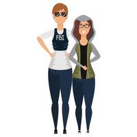 Les jeunes femmes agent du fbi et personnages fille vector illustration design