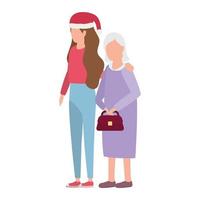 grand-mère mignonne avec sa fille au chapeau de Noël vecteur