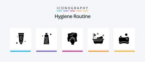 pack d'icônes glyphe 5 de routine d'hygiène comprenant une éponge. nettoyage. main. douche. salle de bains. conception d'icônes créatives vecteur