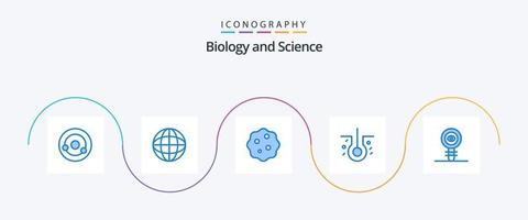 pack d'icônes bleu biologie 5, y compris chimique. cheveux malades. laboratoire. biologie capillaire. Zoom vecteur