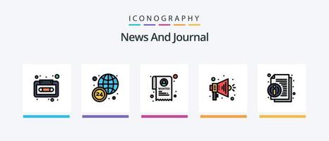 ligne d'actualités remplie de 5 icônes, y compris internationales. nouvelles. livre. habitent. divertissement. conception d'icônes créatives vecteur