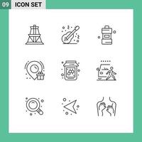 9 contours vectoriels thématiques et symboles modifiables d'éléments de conception vectoriels modifiables de détergent de boîte à musique de localisation de fruits vecteur