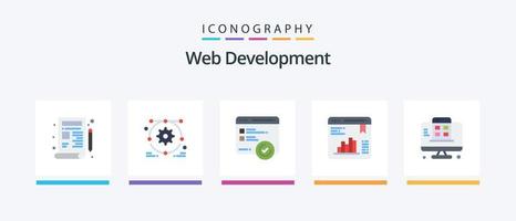 pack d'icônes plat 5 de développement web, y compris mobile. développement. vitesse. statistiques Web. Les données. conception d'icônes créatives vecteur