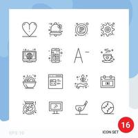 groupe de 16 contours modernes définis pour l'apprentissage des signes informatiques interface utilisateur éléments de conception vectoriels modifiables vecteur