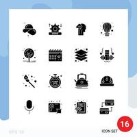 pack d'interface utilisateur de 16 glyphes solides de base d'éléments de conception vectoriels éditables de tête de ballon de réglage de parachute d'automne vecteur