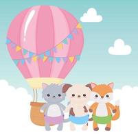 douche de bébé, dessin animé de ciel de ballon à air animaux mignons, célébration bienvenue nouveau-né vecteur