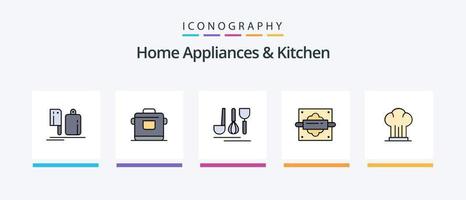 appareils électroménagers et ligne de cuisine remplis de 5 packs d'icônes, y compris la maison. boire. cuisine. des lunettes. cuisine. conception d'icônes créatives vecteur