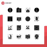 groupe de 16 glyphes solides modernes définis pour l'interface organiser cadeau paix liberté éléments de conception vectoriels modifiables vecteur