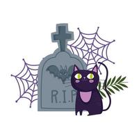 joyeux halloween, cimetière de chat noir toile d'araignée truc ou traiter fête célébration vecteur