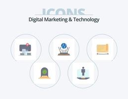 marketing numérique et technologie pack d'icônes plates 5 conception d'icônes. portable. routeur. un service. globe. augmenté vecteur
