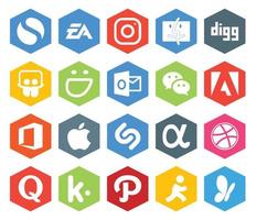 pack de 20 icônes de médias sociaux, y compris dribbble shazam smugmug apple adobe vecteur