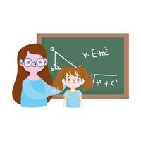 bonne journée des enseignants, enseignant et élève tableau noir avec cours de mathématiques vecteur