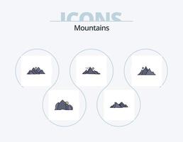 pack d'icônes remplies de lignes de montagnes 5 conception d'icônes. colline. Montagne. Montagne. arbre. colline vecteur