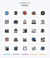 pack d'icônes remplies de 25 lignes de pollution créative telles que le gaz co. radioactif. gaz. nucléaire. la pollution vecteur