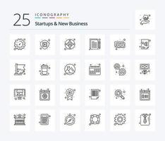 startups et nouveau pack d'icônes de 25 lignes d'affaires, y compris le billet de banque. projet. Assurance. Planification. production vecteur