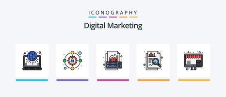 ligne de marketing numérique remplie de 5 packs d'icônes, y compris le contact. équipe. en ligne. lien. graphique. conception d'icônes créatives vecteur