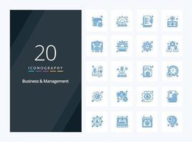 20 icônes de couleur bleue d'affaires et de gestion pour la présentation vecteur