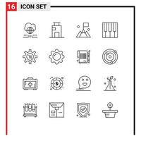 16 icônes créatives signes et symboles modernes de configuration piano bureau musique utilisateur éléments de conception vectoriels modifiables vecteur