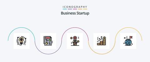 ligne de démarrage d'entreprise remplie de 5 icônes plates, y compris Internet. monde. dollar. graphique. graphique vecteur