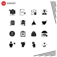 pack de 16 signes et symboles de glyphes solides modernes pour les supports d'impression Web tels que les éléments de conception vectorielle modifiables de la souris d'avatar de document de cloche vecteur