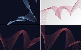 ensemble de 4 lignes abstraites de fond de motif de vague géométrique vecteur