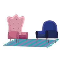 Meubles de fauteuils bleus et roses design isolé fond blanc vecteur