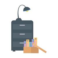 Lampe de bureau livres sur fond blanc boîte en carton vecteur