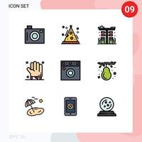 interface mobile fillline plat couleur ensemble de 9 pictogrammes de meubles main ville halloween pompe éléments de conception vectoriels modifiables vecteur