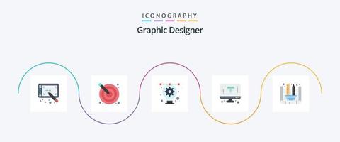 pack d'icônes plat 5 de graphiste comprenant la création d'un plan. page. ouvrages d'art. l'ordinateur. motif vecteur