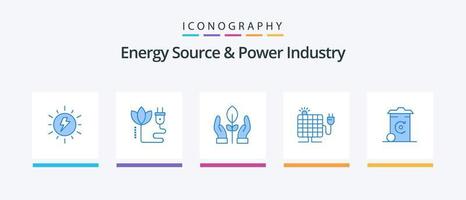 source d'énergie et pack d'icônes bleues de l'industrie de l'énergie 5, y compris la poubelle. Soleil. brancher. solaire. énergie. conception d'icônes créatives vecteur