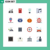 ensemble de 16 symboles d'icônes d'interface utilisateur modernes signes pour l'album de musique d'ampoule de chanson géo pack modifiable d'éléments de conception de vecteur créatif