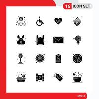 16 interface utilisateur pack de glyphes solides de signes et symboles modernes de repas de pâques coeur déjeuner nourriture éléments de conception vectoriels modifiables vecteur