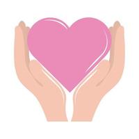 mois de sensibilisation au cancer du sein, mains tenant le soutien de l'amour du coeur rose, style d'icône plate de concept de soins de santé vecteur