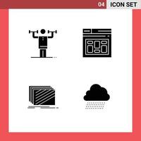 groupe de 4 glyphes solides modernes définis pour la conception d'activités mise en page de base de données physique éléments de conception vectoriels modifiables vecteur