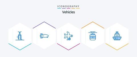 véhicules 25 pack d'icônes bleues comprenant des véhicules. le transport. Véhicules. tram. prendre vecteur