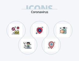 pack d'icônes rempli de ligne de coronavirus 5 conception d'icônes. coronavirus. mortalité. touristique. tombe. banni vecteur