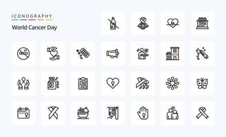 25 pack d'icônes de ligne de la journée mondiale du cancer vecteur
