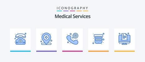 pack d'icônes bleues de services médicaux 5, y compris médical. santé. appel. médical. bouteille. conception d'icônes créatives vecteur