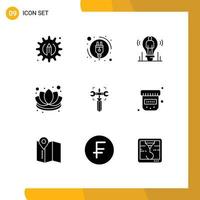 9 icônes créatives signes et symboles modernes de réglage de la clé décorations de lotus utilisateur éléments de conception vectoriels modifiables vecteur