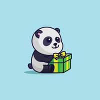 panda de dessin animé mignon de vecteur avec illustration simple gratuite de boîte cadeau