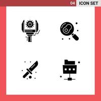 pack de 4 glyphes solides créatifs d'automatisation camping production couteau de cuisine éléments de conception vectoriels modifiables vecteur