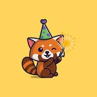 panda rouge de dessin animé mignon avec des feux d'artifice au nouvel an illustration simple gratuite vecteur