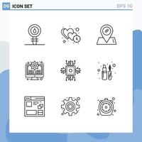 pack de 9 contours créatifs de pilules de moniteur de temps de système de puce éléments de conception vectoriels modifiables vecteur