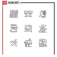 aperçu de l'interface mobile ensemble de 9 pictogrammes d'éléments de conception vectorielle modifiables de code crypté global de fichier à main vecteur