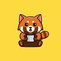 mignon panda rouge boisson café dessin animé icône illustration vecteur gratuit