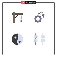 pack de 4 icônes plates modernes signes et symboles pour les supports d'impression Web tels que la luminosité yin engrenages d'halloween guimauve éléments de conception vectoriels modifiables vecteur