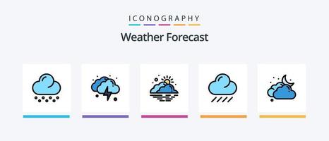 pack de 5 icônes remplies de ligne météo, y compris. la météo. vent. thermomètre. lune. conception d'icônes créatives vecteur