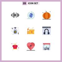 pictogramme ensemble de 9 couleurs plates simples de chat amour thanksgiving tag partie éléments de conception vectoriels modifiables vecteur